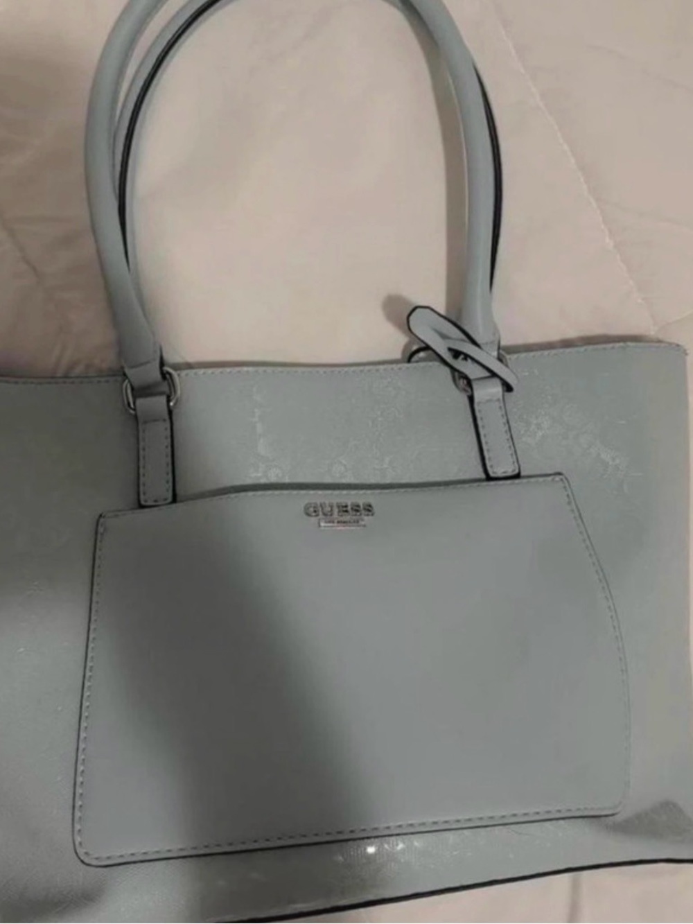 GUESS Light Blue Shoulder Tote in Soft Gray